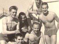 En bas : Delaune, Leyat. En haut : Broutet, Bodin, Brière, Delage. Ces ébats nautiques se limiteront aux plaisirs de l’imagination. La piscine mesure 20m x 0.40m x 0.50m. Comme en plus elle sert d’abreuvoir aux animaux