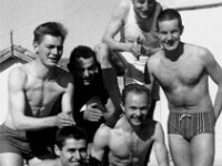 A la piscine (abreuvoir des chevaux) de St-Charles 1961. Broutet, Delaune,  Bodin, Leyat, Brière et Delage (natation)
